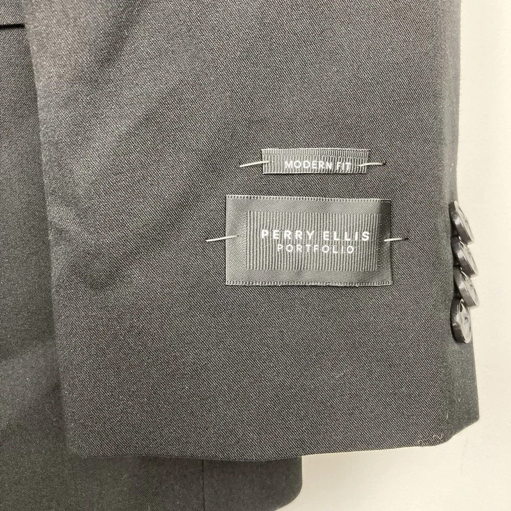 Perry Ellis Portfolio Mens Black Modern Fit Stretch Sport Coat Blazer Jacket 44R